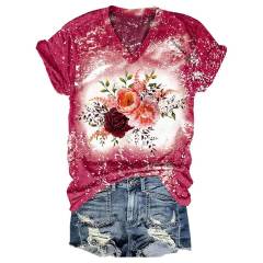 Boho Blossom Women V-Neck Tie Dye Floral Print Casual Top